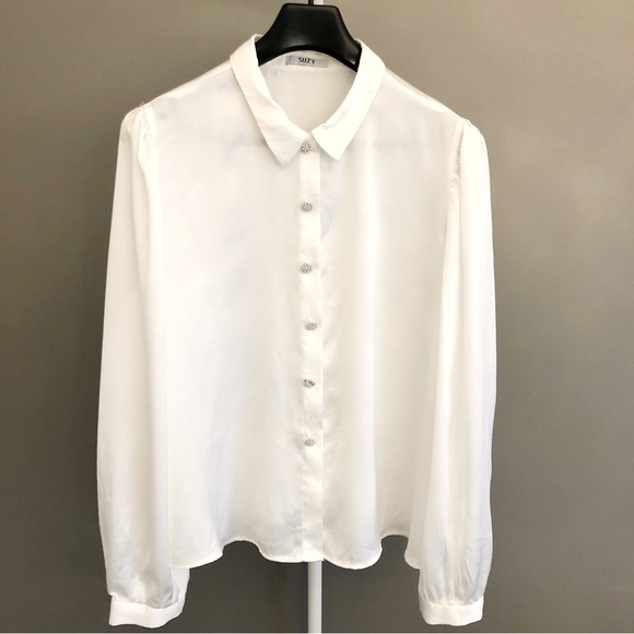 SUZY Vintage Minimalist silky White Oversized button down blouse shirt. XXL - Picture 14 of 14